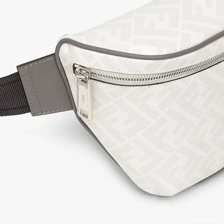 Vintage HOT Fabric FF In Belt Bag White Motif Fendi Red 0609